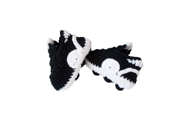Handmade Black White Crochet Soccer Shoes for Baby