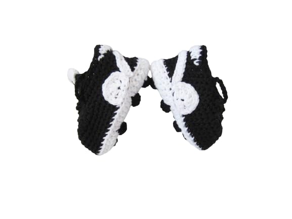 Handmade Black White Crochet Soccer Shoes for Baby