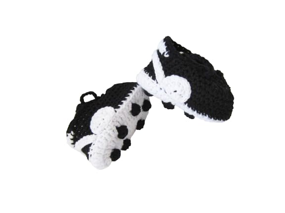 Handmade Black White Crochet Soccer Shoes for Baby