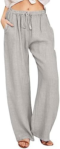 TTBDWiian Casual Linen Drawstring High Waisted Sweatpants for Women 1