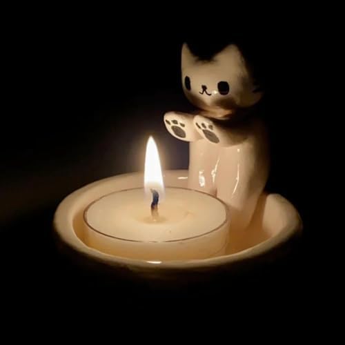 Aoerway Decorative Cat Figurine with Bowl Off-White