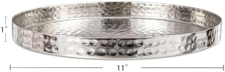 11 Inch Handcrafted Silver Serving Tray with Hammered Design