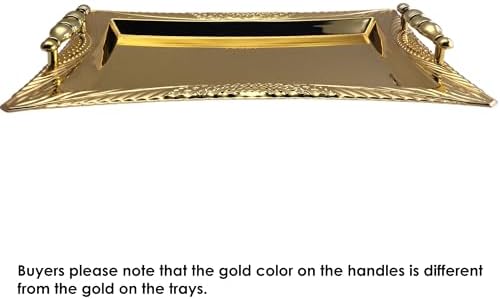 Pack of 2 Gold Plated Mirror Serving Trays with Handles