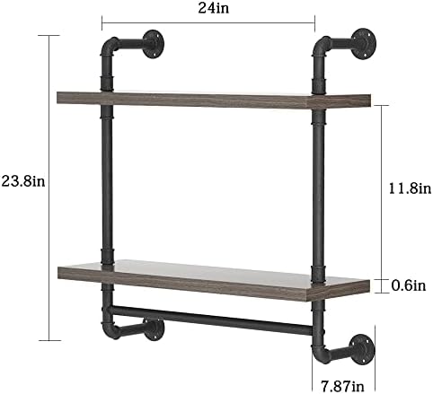 Helsin 2 Tier Floating Shelves with Towel Bar Gray Industrial Style