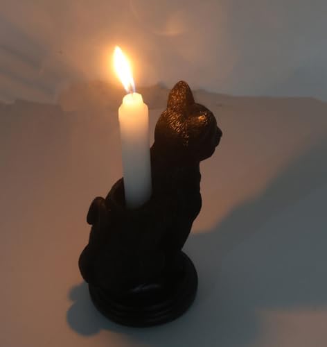 Dark Gothic Candlestick Holder - Raven Cat Wolf Halloween Decor