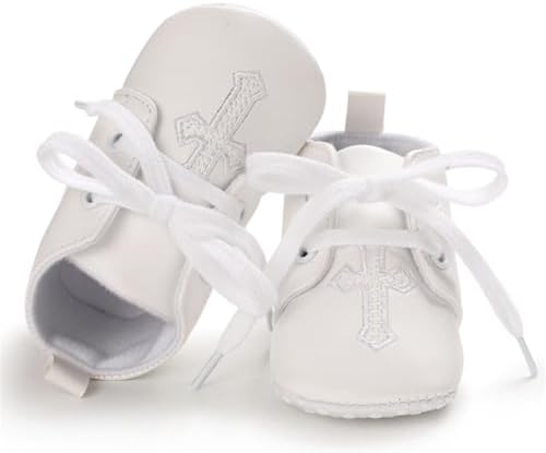 Baby Baptism Shoes Socks Set Soft White Cross Embroidered 3PC