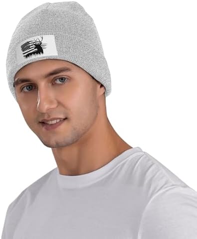 American Flag Deer Knitted Winter Hat with Black Cap