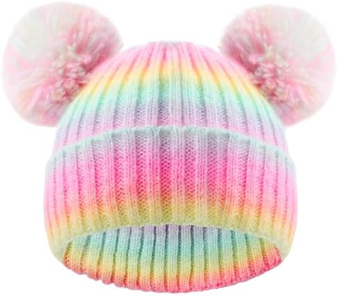 ACTLATI Kids Winter Knitted Beanie with Pom Pom Ears
