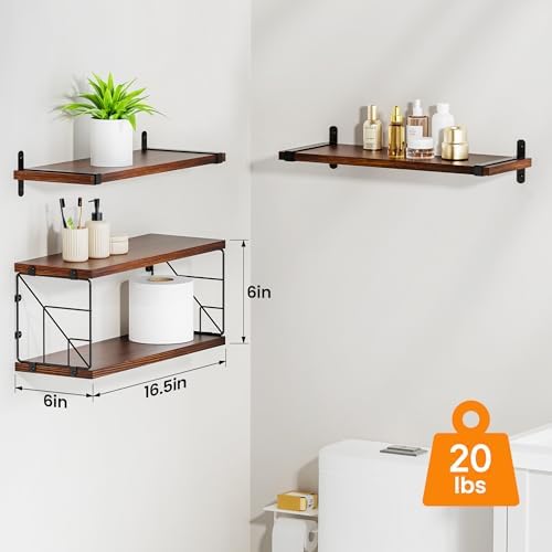 TJ MOREE Rustic Floating Shelves Over Toilet with Basket