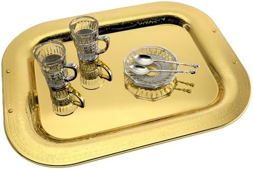 Pack of 2 182x142 Inch Gold Plated Serving Trays with Floral Edge