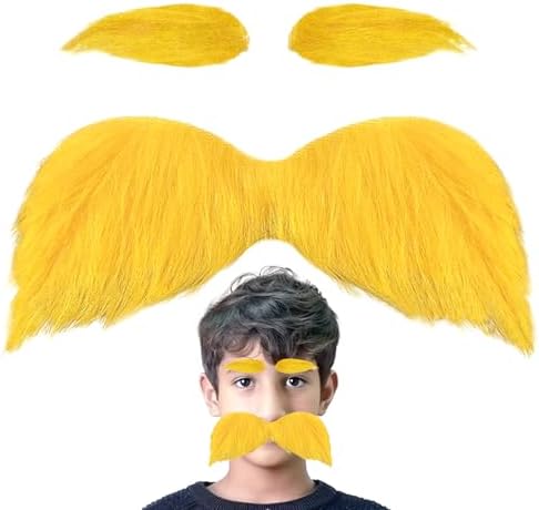Yellow Fake Mustache and Eyebrows Self Adhesive Adult Costume Accessory
