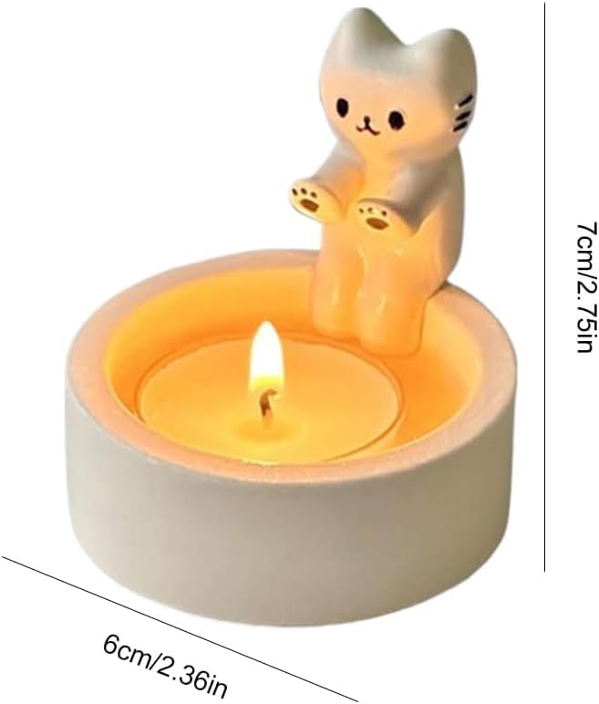 Aoerway Decorative Cat Figurine with Bowl Off-White