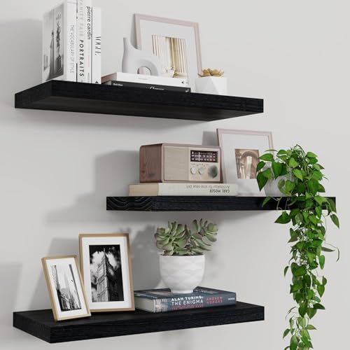 Marsmiles Rustic Floating Shelves Set of 3 17 Inch Wide Black