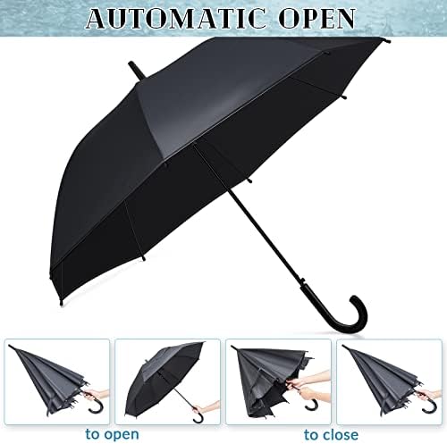 Reginary 12-Pack Black Windproof Stick Umbrellas with J Hook Handle