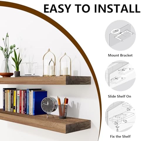 24 Inch Rustic Floating Shelves in Carbonized Black Set of 2