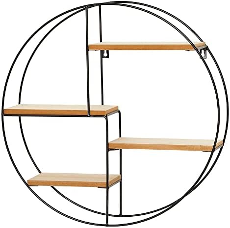 mDesign Round Metal Wall Display Organizer - 4 Shelf BlackNatural