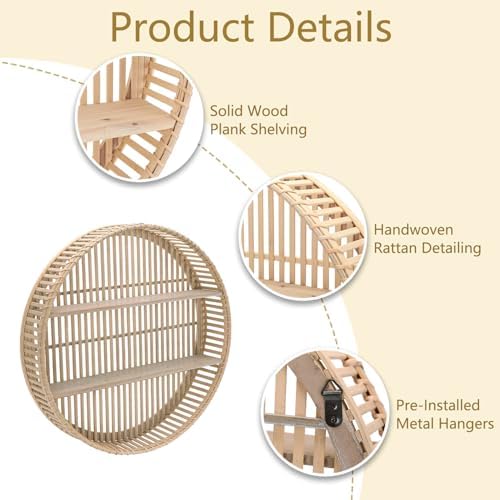 3 Tier Rattan Wall Shelf Boho Farmhouse Decor