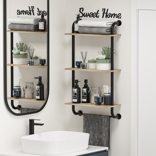 Tinpin 3-Tier Rustic Farmhouse Wall Shelf with Towel Rack