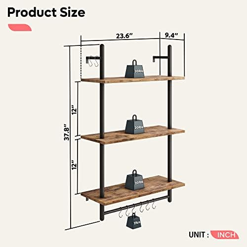 Bestier 3 Tier Floating Wall Shelves with Towel Bar and Hooks