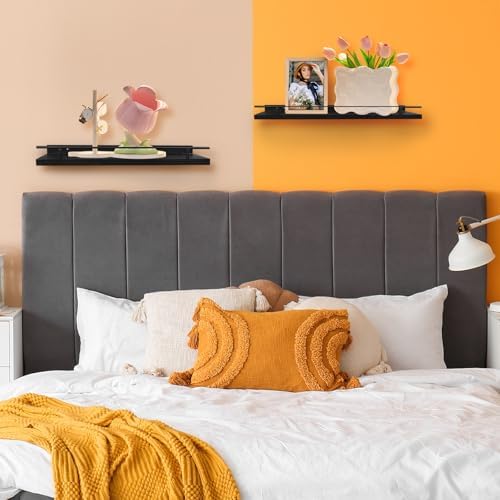 Kriulre Floating Shelves - Black Solid Wood Bookcase