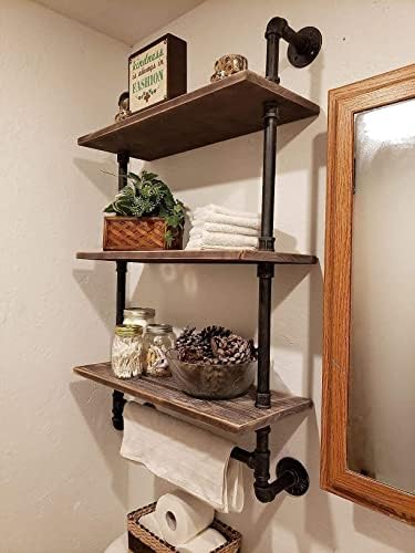 DRIRON Rustic 3-Tier Wall Shelf with Towel Bar24 Industrial Design