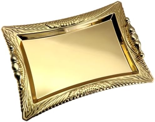 Pack of 2 Gold Plated Mirror Serving Trays with Handles