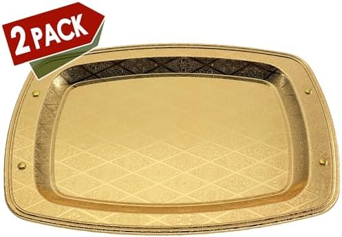 Pack of 2 14x10 Inch Iron Gold Serving Trays