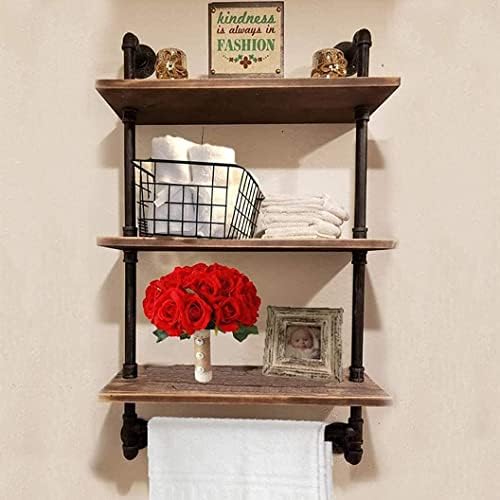 DRIRON Rustic 3-Tier Wall Shelf with Towel Bar24 Industrial Design