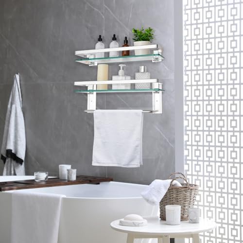 Suzile 2-Pcs Floating Glass Bathroom Shelf with Towel Bar