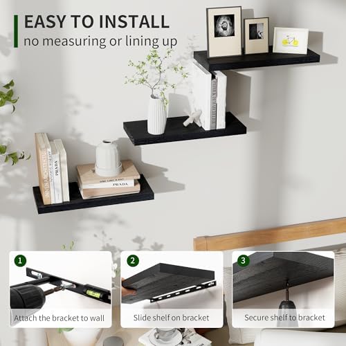 Marsmiles Rustic Floating Shelves Set of 3 17 Inch Wide Black