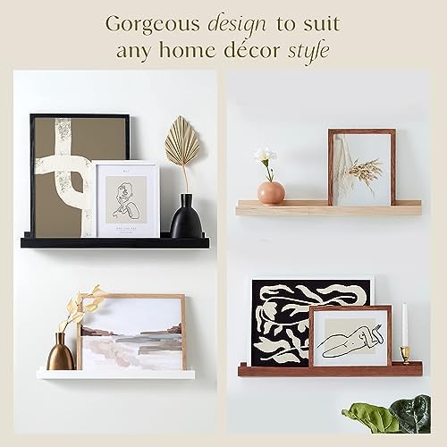 Dark Oak Floating Picture Ledge Shelf 35 in Easy Mounting Stylish Display