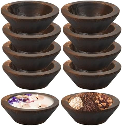 10 Pcs Dark Brown Wooden Dough Bowls for Candle Making