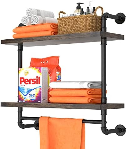 Helsin 24inch Floating Shelf with Iron Pipe and Towel Rack