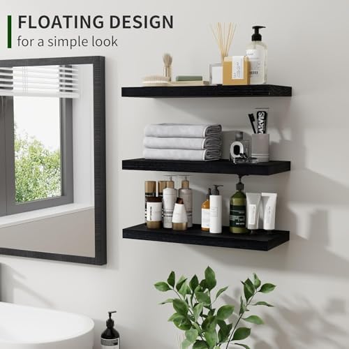Marsmiles Rustic Floating Shelves Set of 3 17 Inch Wide Black