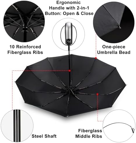 TradMall Windproof Travel Umbrella with 46 Inches Canopy