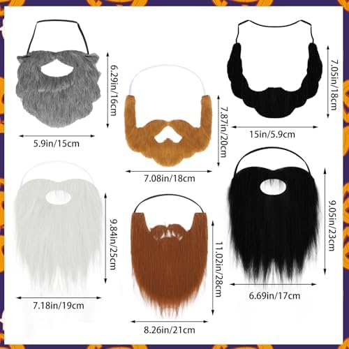 6 Pcs Wizard Beard Halloween Costume Accessories with Adjustable Elastic Rope