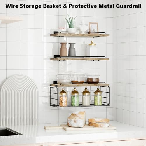YXDXF Farmhouse Floating Shelf Set of 3 with Guardrail