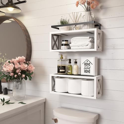 RICHER HOUSE Floating Shelves with Guardrail - White