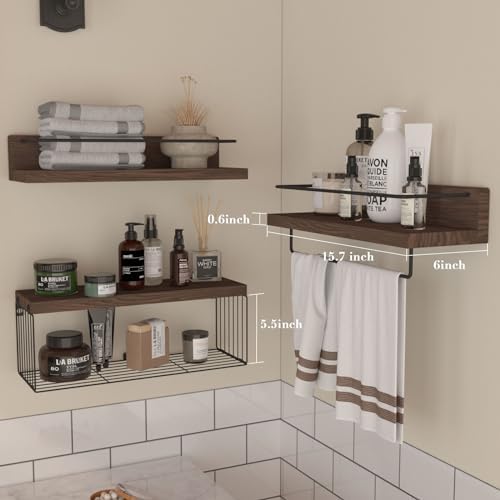 PopiShelves Dark Brown Wall Mounted Shelf Set with Basket