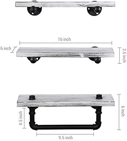 MyGift 3-Piece Floating Shelf Set with Towel Bar
