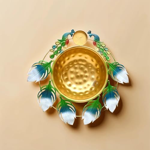 Peacock Urli Bowl - Elegant Floating Flower Tea Light Holder