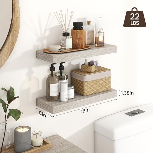 Heimlove Floating Shelves 16 Inch Set of 2 Grey