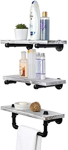 MyGift 3-Piece Floating Shelf Set with Towel Bar