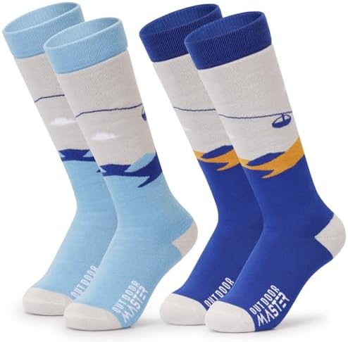 OutdoorMaster Kids Ski Socks Warm Thermal Over the Calf Design