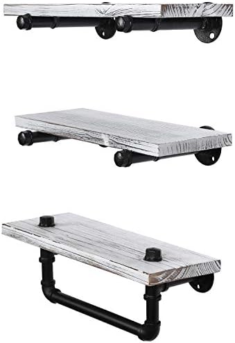 MyGift 3-Piece Floating Shelf Set with Towel Bar