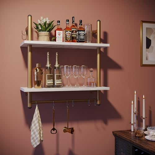 Bestier 24 inch White Marble Floating Shelves with Towel Bar