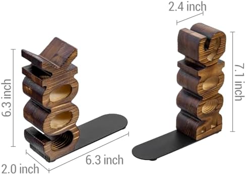 MyGift Rustic Burnt Wood Bookends for Kitchen