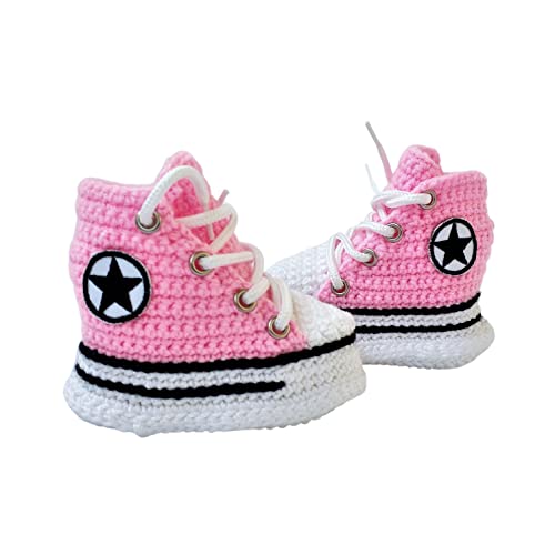 Handmade Merino Wool Pink Baby Booties Sneakers