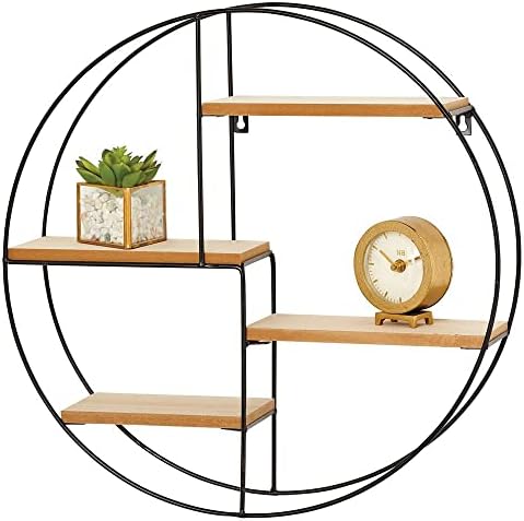 mDesign Round Metal Wall Display Organizer - 4 Shelf BlackNatural