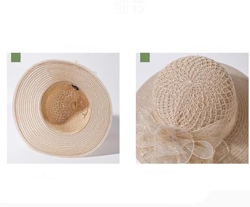 Womens Lightweight Straw Sun Hat with Mesh Bowknot